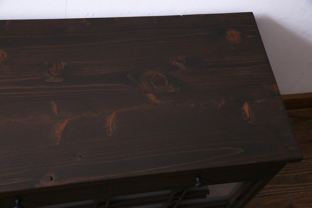 ラフジュ工房オリジナル　建具リメイク　懐かしく落ち着いた雰囲気の引き出し付きテレビボード(収納棚、サイドボード、戸棚)
