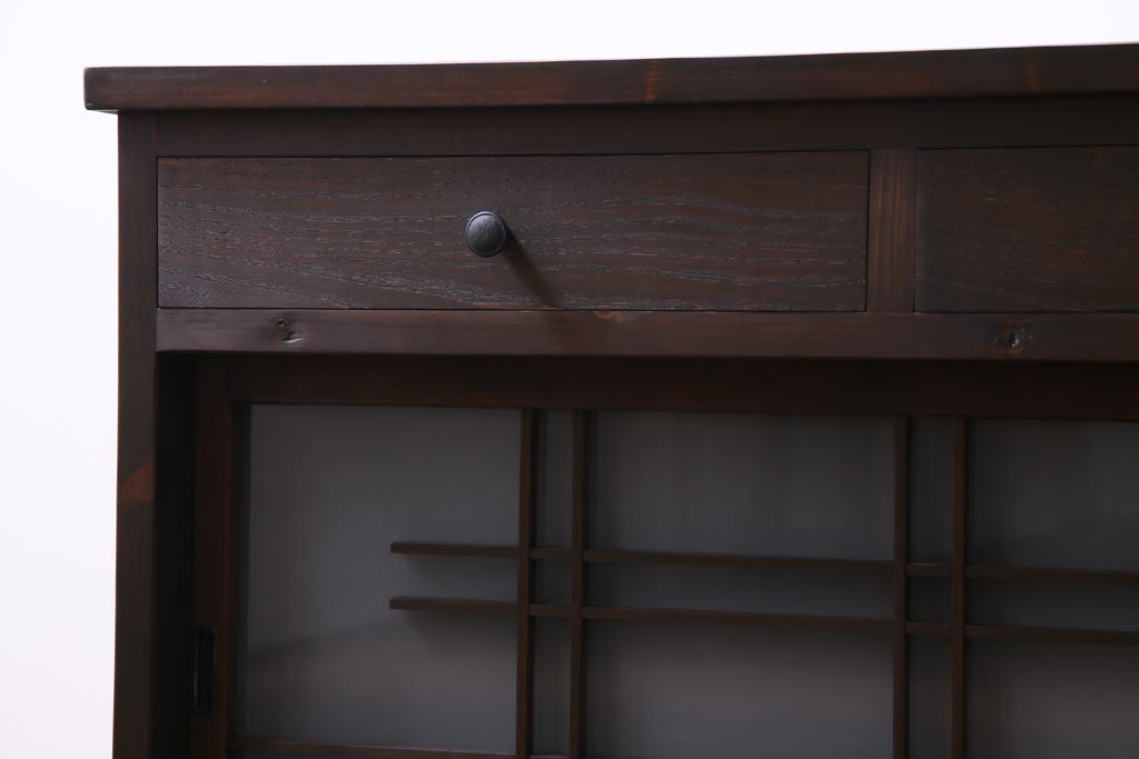 ラフジュ工房オリジナル　建具リメイク　懐かしく落ち着いた雰囲気の引き出し付きテレビボード(収納棚、サイドボード、戸棚)