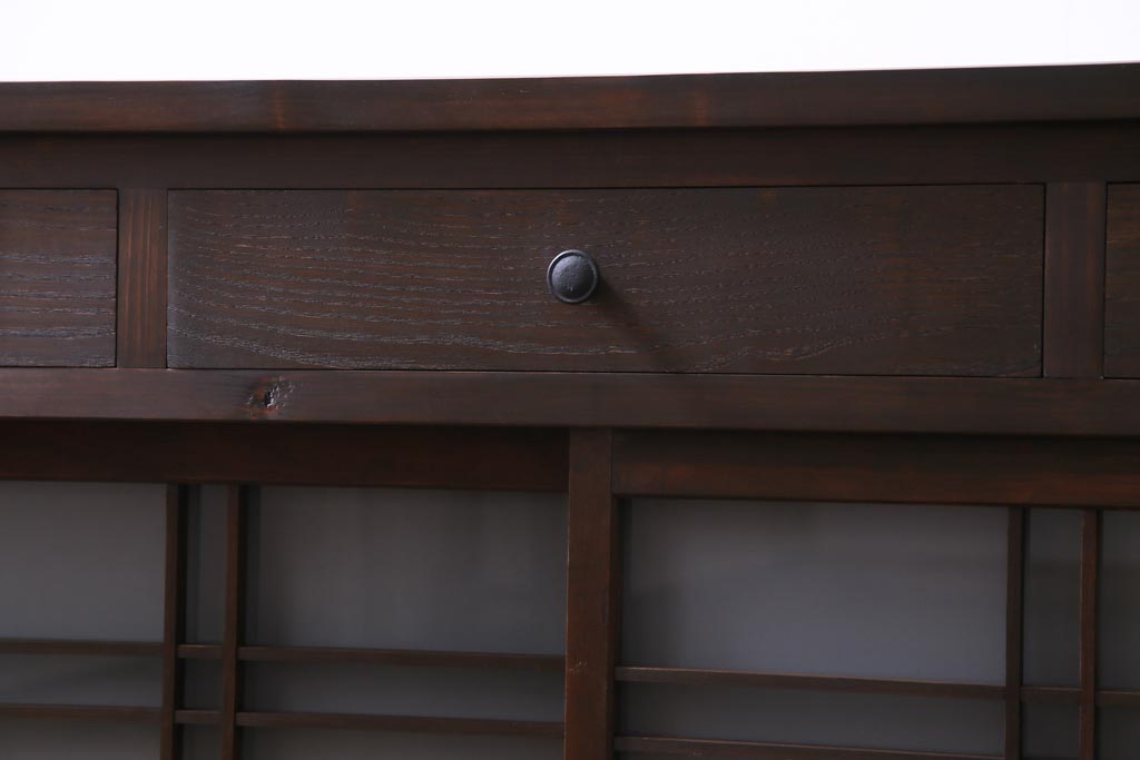 ラフジュ工房オリジナル　建具リメイク　懐かしく落ち着いた雰囲気の引き出し付きテレビボード(収納棚、サイドボード、戸棚)