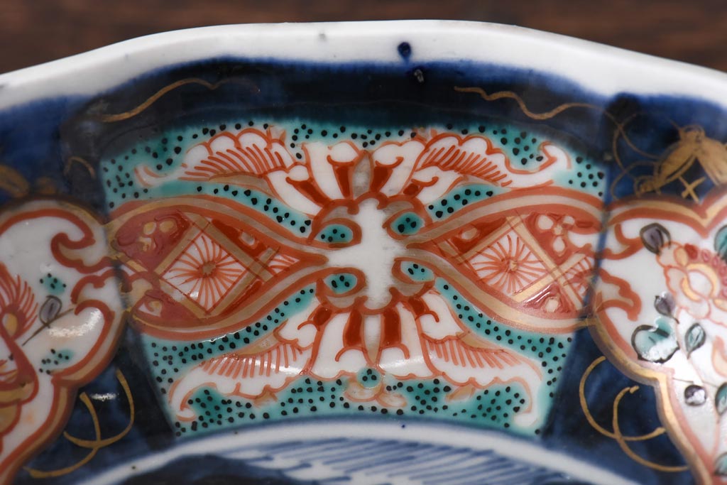 古民具・骨董　江戸期　色絵　深い藍色が美しい上手物の鉢(なます皿)