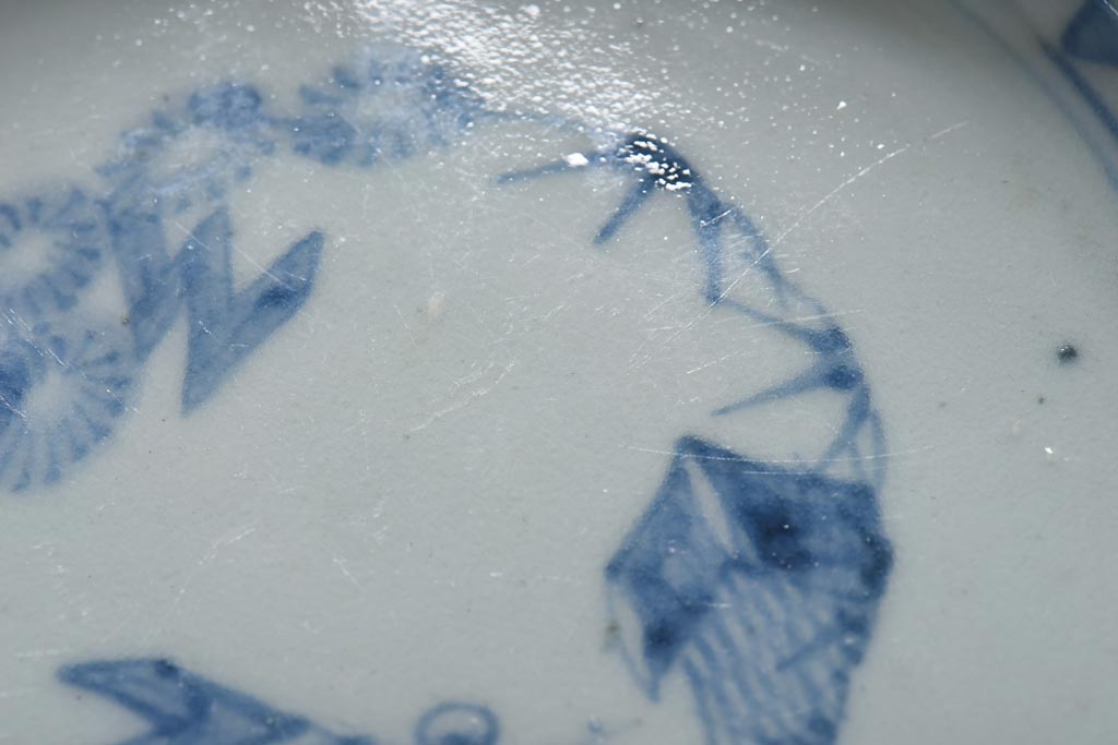 江戸期　微塵唐草紋様　淡く優しげな雰囲気漂う染付鉢(なます皿)