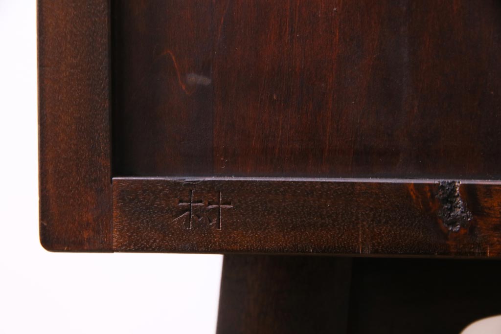 アンティーク雑貨　中古　松本民芸家具　丸型一面鏡ドレッサー・#19型ラッシスツールセット(定価合わせて約43万円)