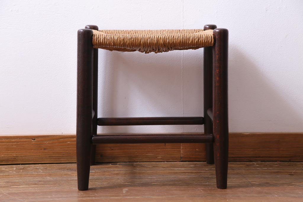 アンティーク雑貨　中古　松本民芸家具　丸型一面鏡ドレッサー・#19型ラッシスツールセット(定価合わせて約43万円)