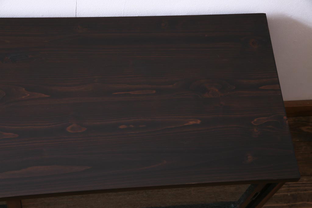 アンティーク家具　和製アンティーク　脚付きリメイク　黒檀　結霜ガラス入り　品の良いモダンなテレビボード(リビングボード)