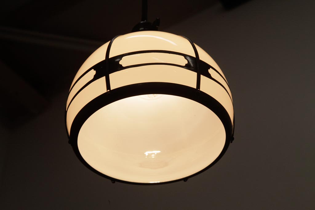 戦前　和モダンな雰囲気が魅力的な銅巻きペンダントライト(天井照明、吊り下げ照明、シェード)(2)
