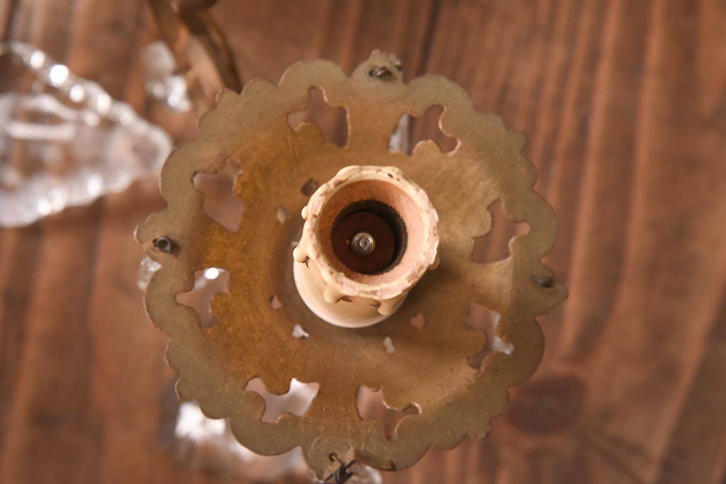 フランスビンテージ　青銅製　ゴージャスで凝ったデザインのガラスドロップシャンデリア(5灯、天井照明)