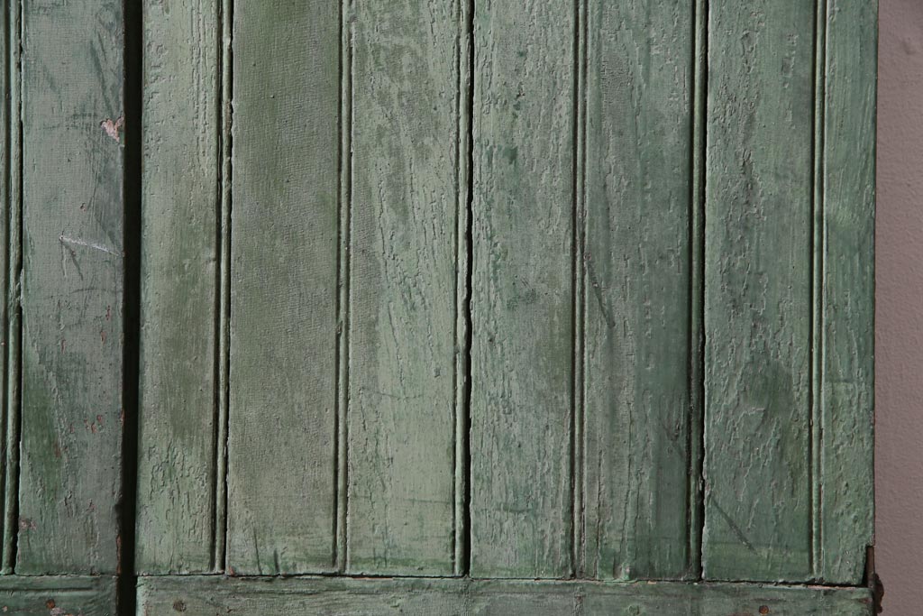 ジャンク品　フランスアンティーク　両開き　くすんだグリーンのペイントガーデンドア一対(親子ドア、木製ドア、ゲート、扉)