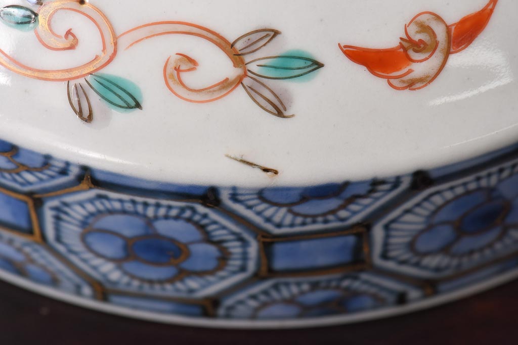幕末明治期　鶴と達磨が描かれた色絵鉢(なます皿)