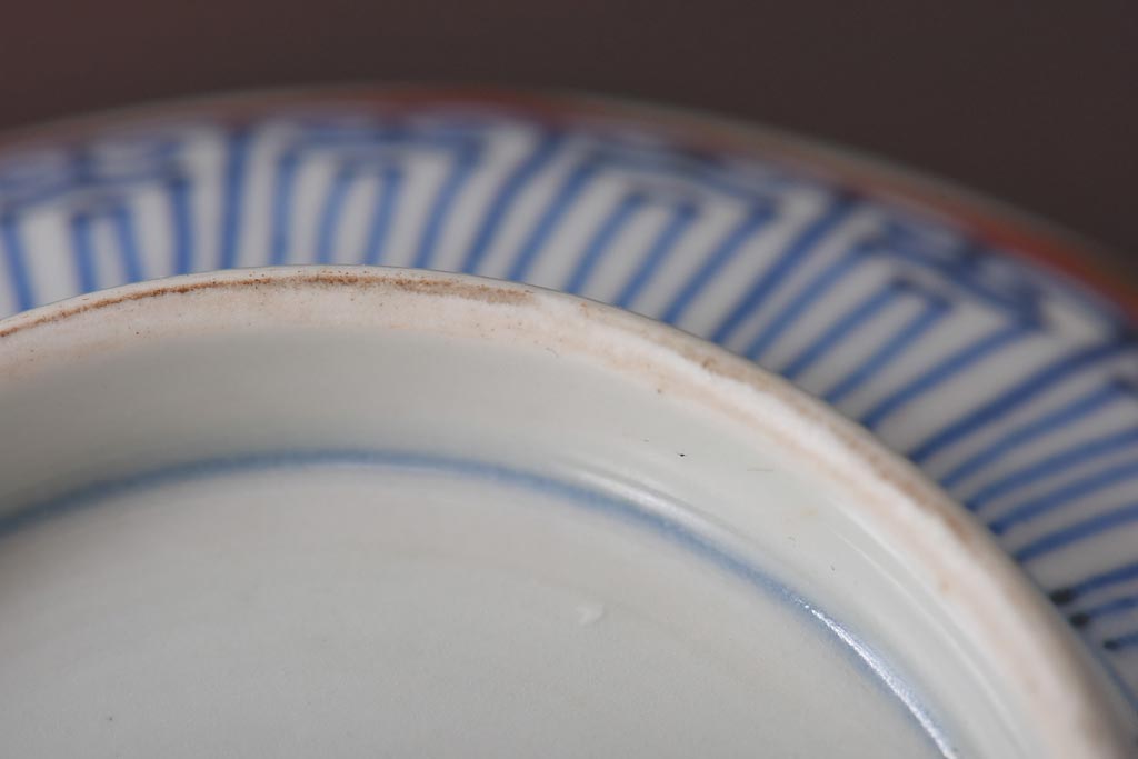 江戸期　大明成化年製　古伊万里　赤絵南蛮図染付　蓋茶碗2個セット(1)