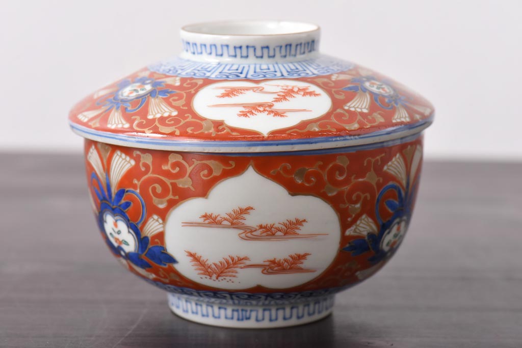 江戸期 大明成化年製 古伊万里 赤絵南蛮図染付 蓋茶碗2個セット(2) | ラフジュ工房