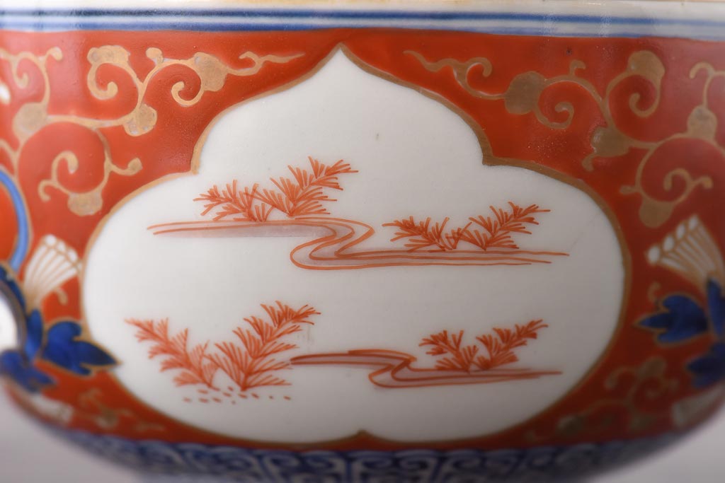 江戸期 大明成化年製 古伊万里 赤絵南蛮図染付 蓋茶碗2個セット(2