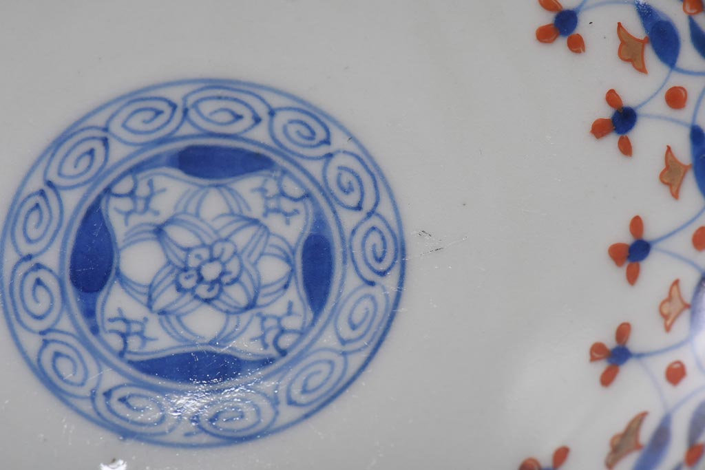 江戸期　大明成化年製　古伊万里　赤絵南蛮図染付　蓋茶碗2個セット(2)
