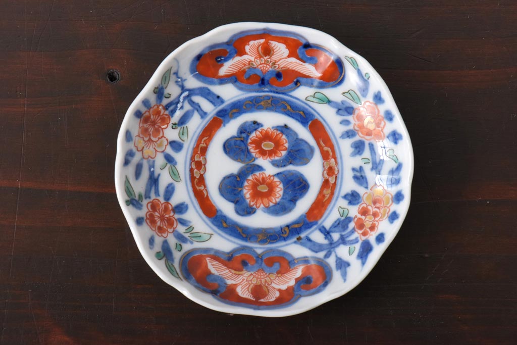 江戸期　大明成化年製　色絵染付　鮮やかな色調の小皿2枚セット(和食器)