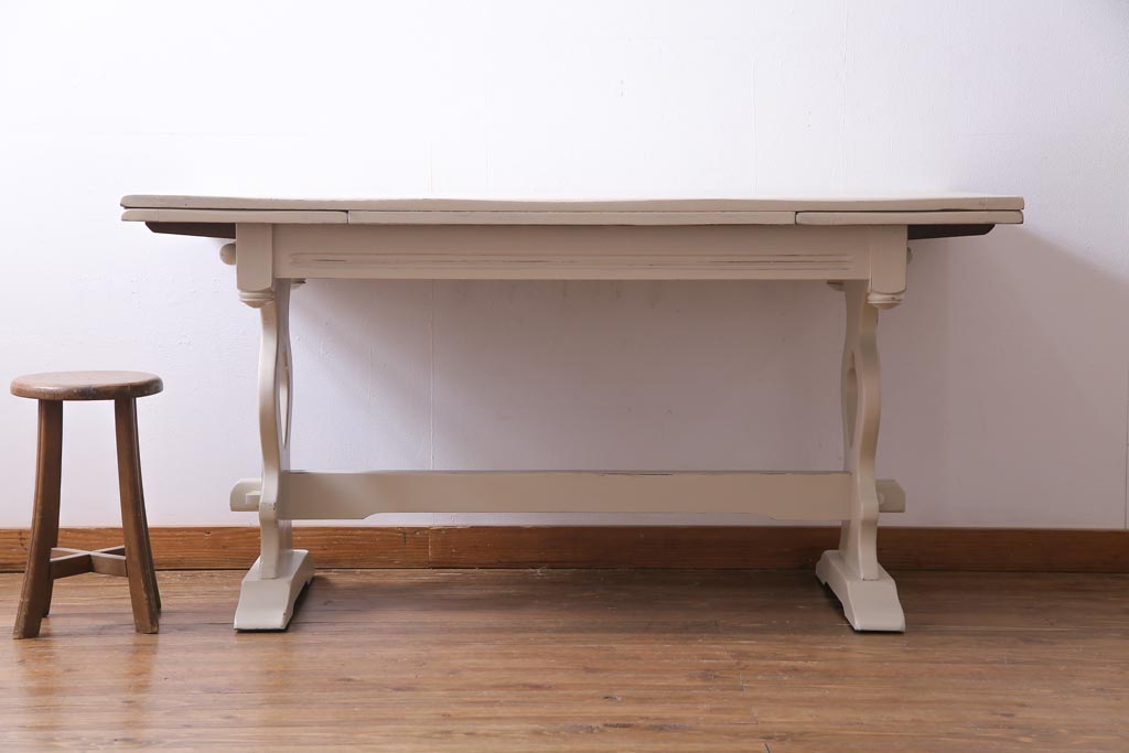 ペイント家具　イギリスビンテージ　明るいカラーが魅力的なドローリーフテーブル(エクステンションテーブル、ダイニングテーブル)