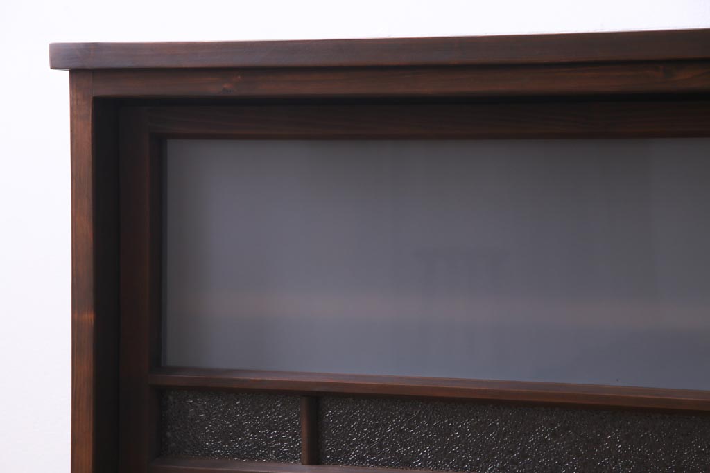 ラフジュ工房オリジナル　建具リメイク　引き出し付き　レトロなガラス入りの戸棚(収納棚、サイドボード)