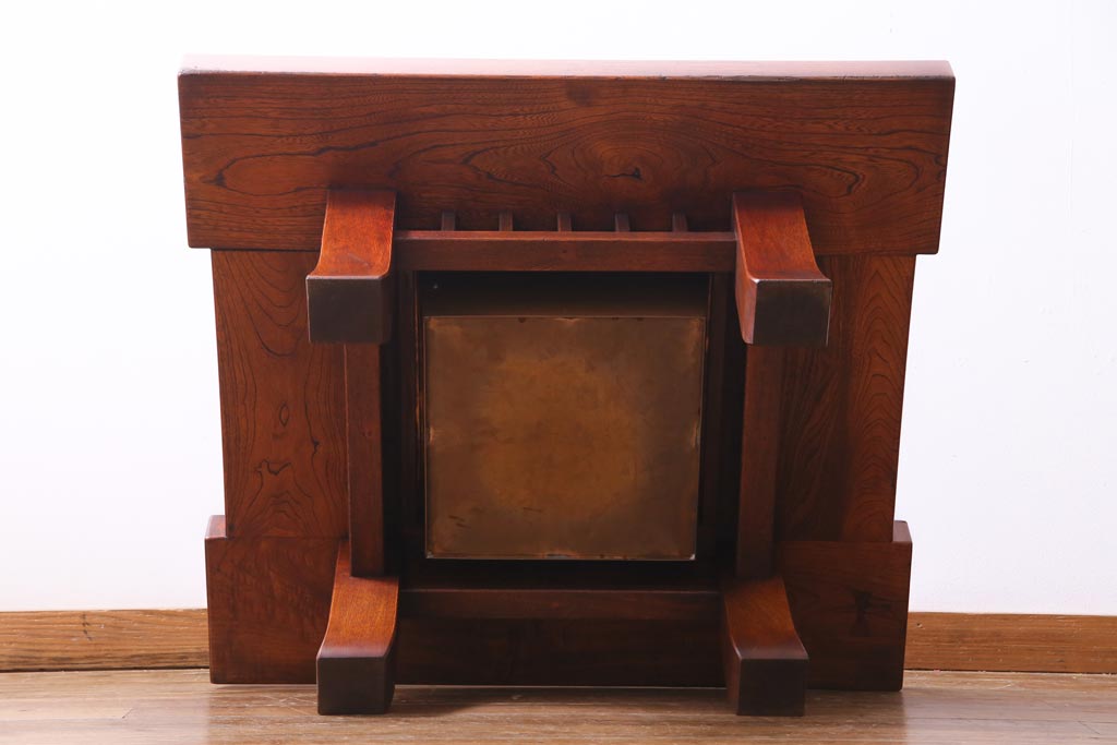 アンティーク雑貨　総ケヤキ材　堂々とした佇まいの上質な火鉢付き座卓(囲炉裏、木製火鉢、ローテーブル)