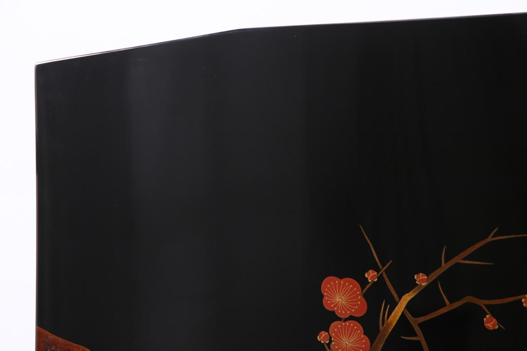 中古　輪島塗　在銘「信夫」作　蒔絵・螺鈿　繊細な図柄が風情あふれる衝立(パーテーション)(定価約150万円)
