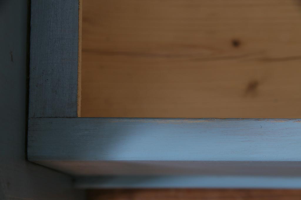 アンティーク家具　フランスアンティーク　パイン材　爽やかなペイントカラーが可愛らしい木製ベンチ(チャーチベンチ)
