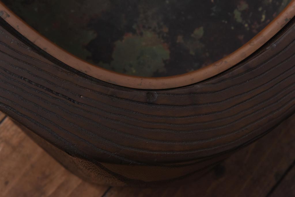 アンティーク雑貨　和製アンティーク　年輪が素朴で味わい深いくり貫き桐火鉢(木製火鉢、手あぶり)(2)