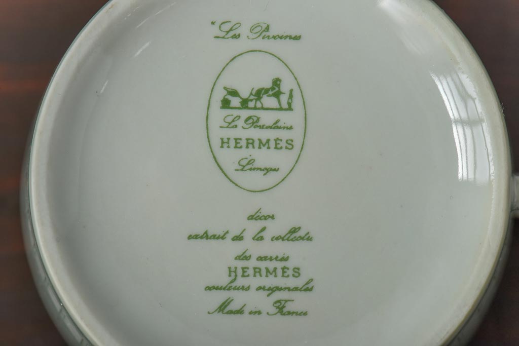 中古　HERMES(エルメス)　Les Pivoines(レ・ピヴォワンヌ)　カップ&ソーサー2客セット