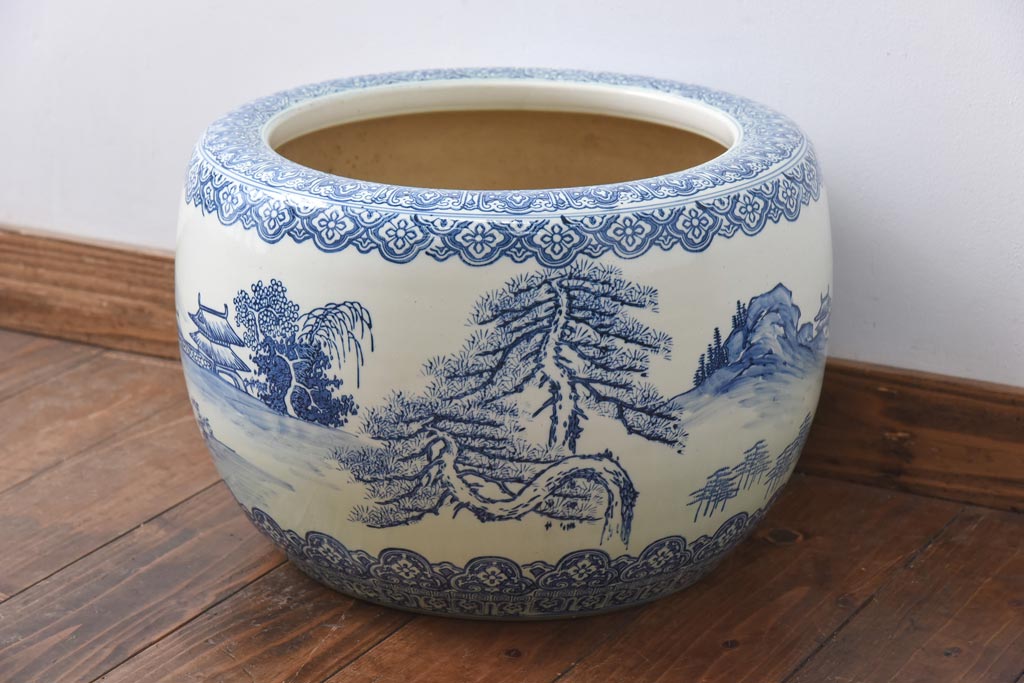 アンティーク雑貨　古民具　風景図　素朴な和の雰囲気を漂わせる瀬戸火鉢