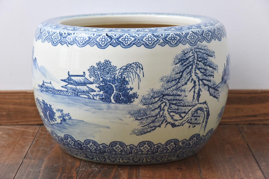 アンティーク雑貨　古民具　風景図　素朴な和の雰囲気を漂わせる瀬戸火鉢
