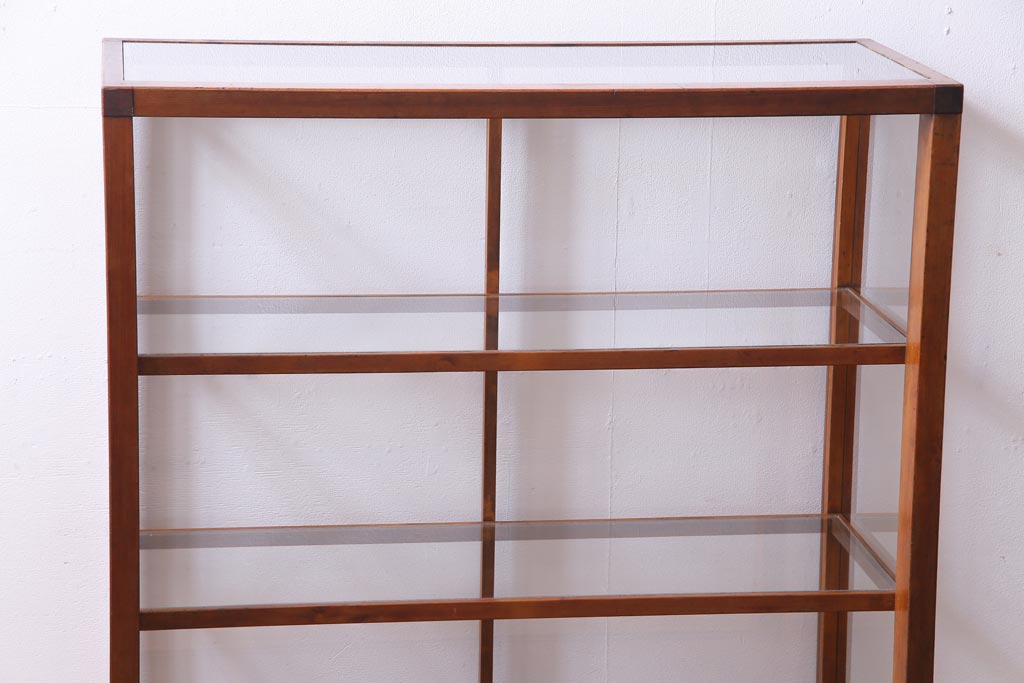レトロ家具　昭和レトロ　ヒノキ材　シンプルな木枠が味わい深いガラスケース(ショーケース、陳列棚)
