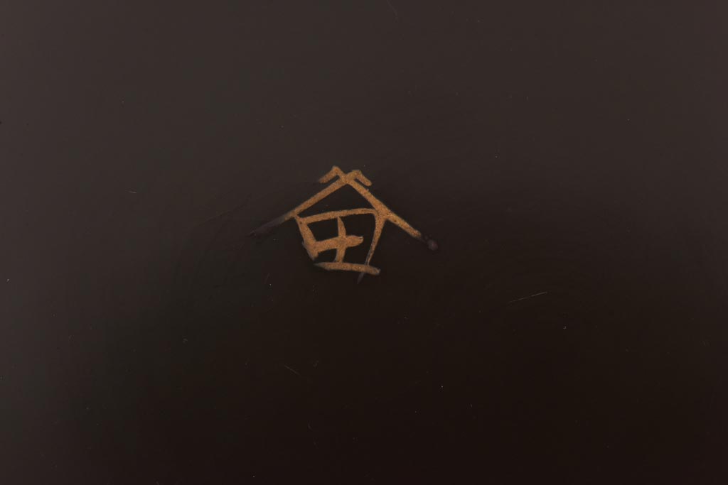 昭和初期　桔梗図　しっとりとした光沢が魅力的な木製皿5枚セット(漆器、和食器)(2)