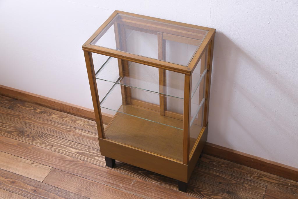 レトロ家具　昭和レトロ　脚付き　シンプルで素朴な小振りサイズの縦型ガラスケース(ショーケース)