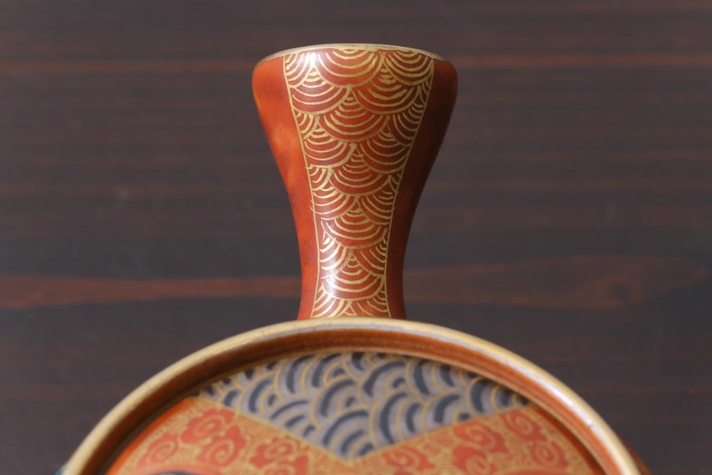 和製アンティーク　九谷焼　九谷庄三　色絵　牡丹と僧侶　茶器セット(急須、湯冷まし、湯呑み)