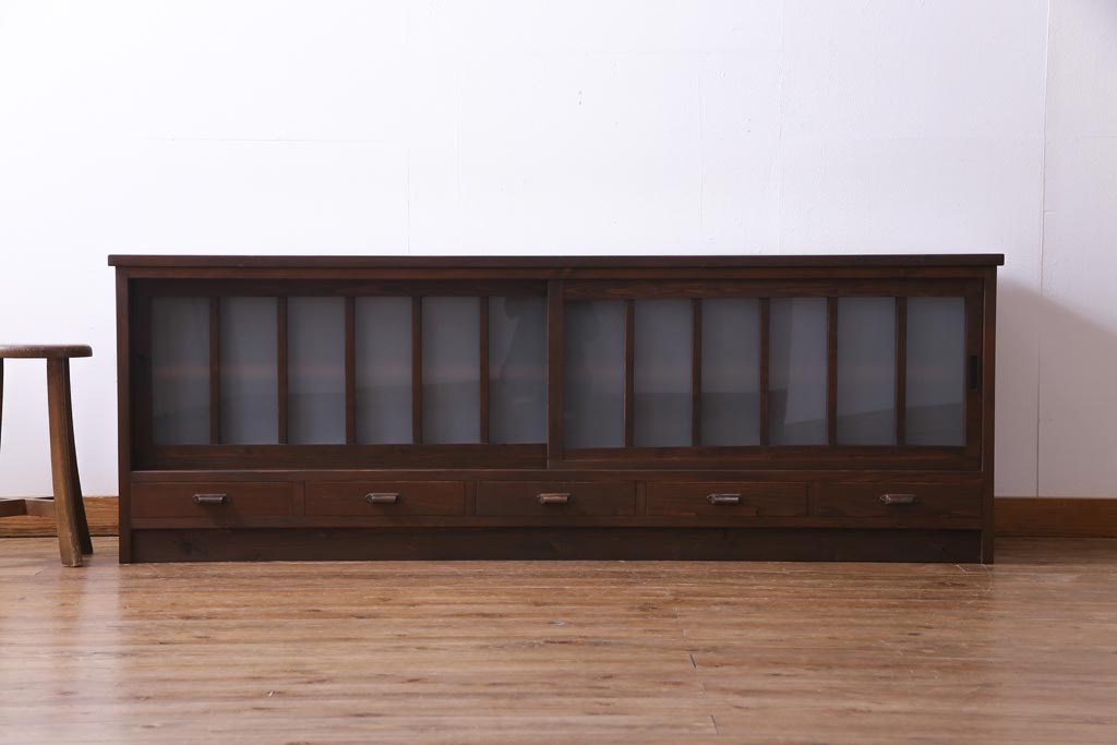 ラフジュ工房オリジナル　引き出し付きのデザインが素敵な古建具リメイクのテレビボード(ローボード)