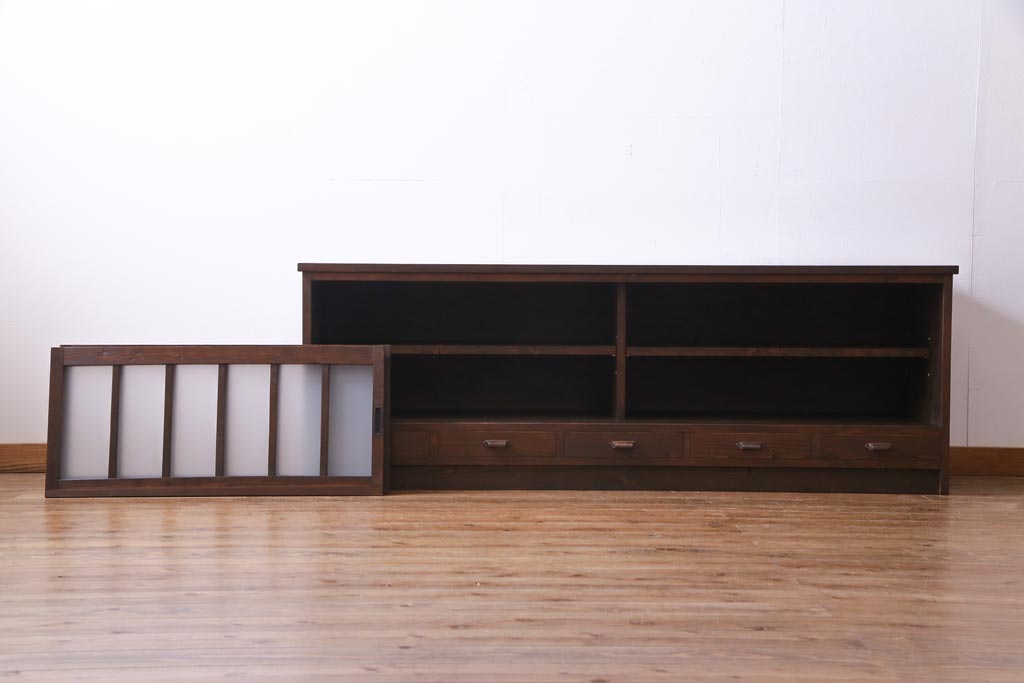 ラフジュ工房オリジナル　引き出し付きのデザインが素敵な古建具リメイクのテレビボード(ローボード)
