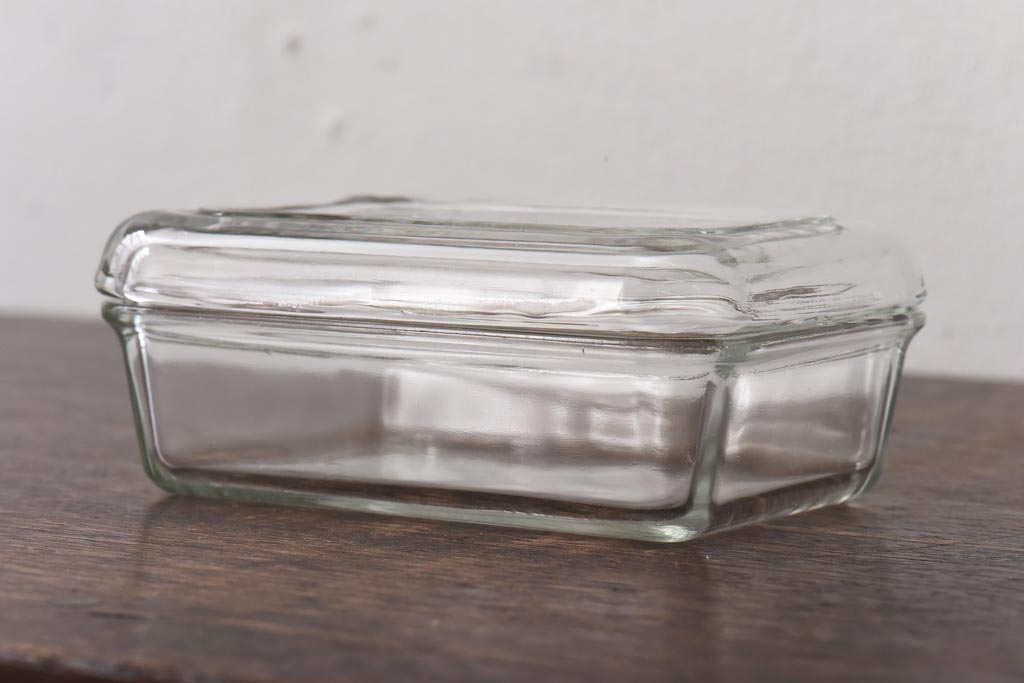アンティーク雑貨　イギリスアンティーク　JAJ　パイレックス　ガラス製バターケース(小物入れ)