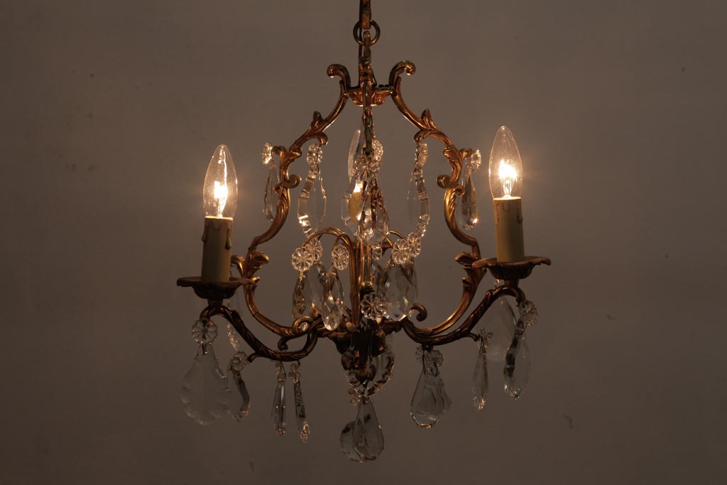 フランスビンテージ　可憐でおしゃれな雰囲気あふれるケージ型シャンデリア(3灯、天井照明、吊り下げ照明)