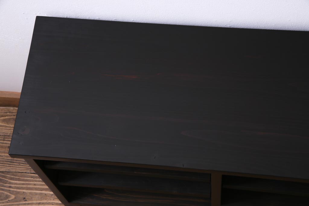 ラフジュ工房オリジナル　引き出しリメイク　黒漆塗り　格好の良い渋い趣のローボード(収納棚)