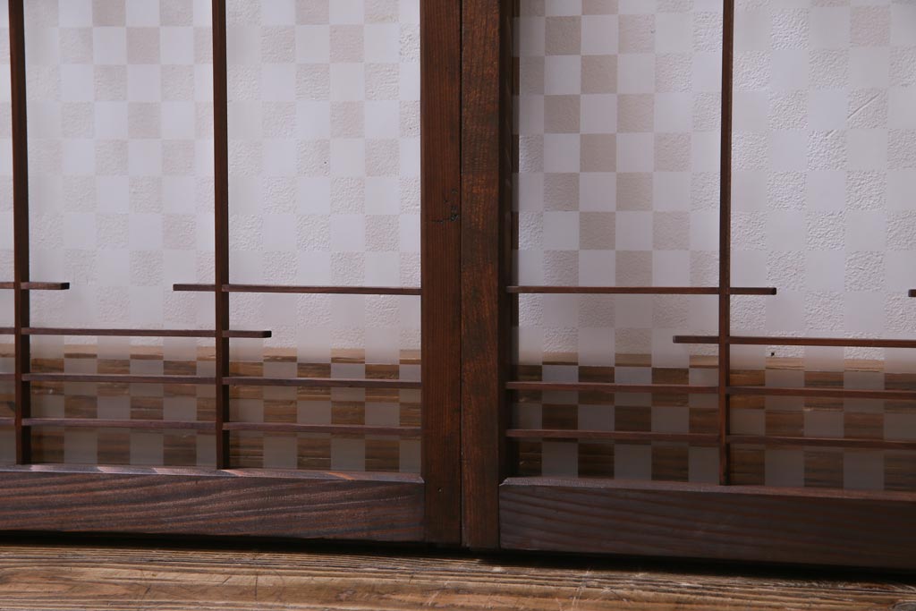ラフジュ工房オリジナル　古建具リメイク　市松模様のガラスが和モダンな雰囲気醸し出すリビングボード(収納棚、戸棚、テレビボード)