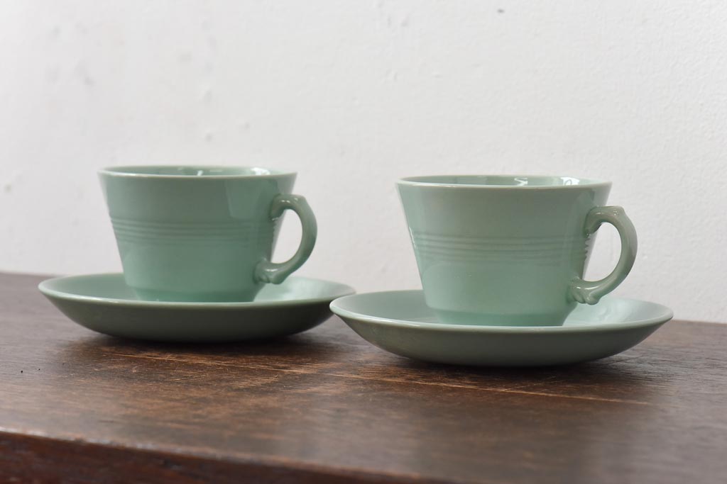 イギリス　Woods Ware(ウッズウェア)　beryl(ベロル)　カップ&ソーサー2客セット(洋食器)(1)