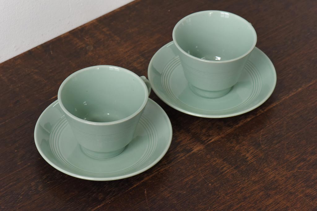 イギリス　Woods Ware(ウッズウェア)　beryl(ベロル)　カップ&ソーサー2客セット(洋食器)(2)