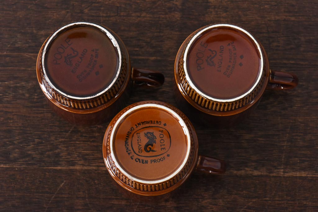 イギリスビンテージ　Poole Pottery(プール・ポタリー)　コンパクトシリーズ　カップ&ソーサー3客セット(3)
