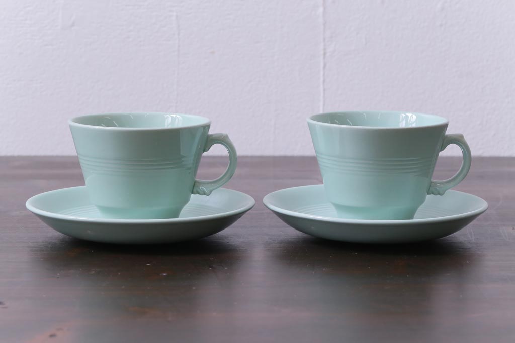 イギリスビンテージ　Woods ware(ウッズウエア)　Beryl(ベロル)　レトロなカップ&ソーサー2客セット(3)