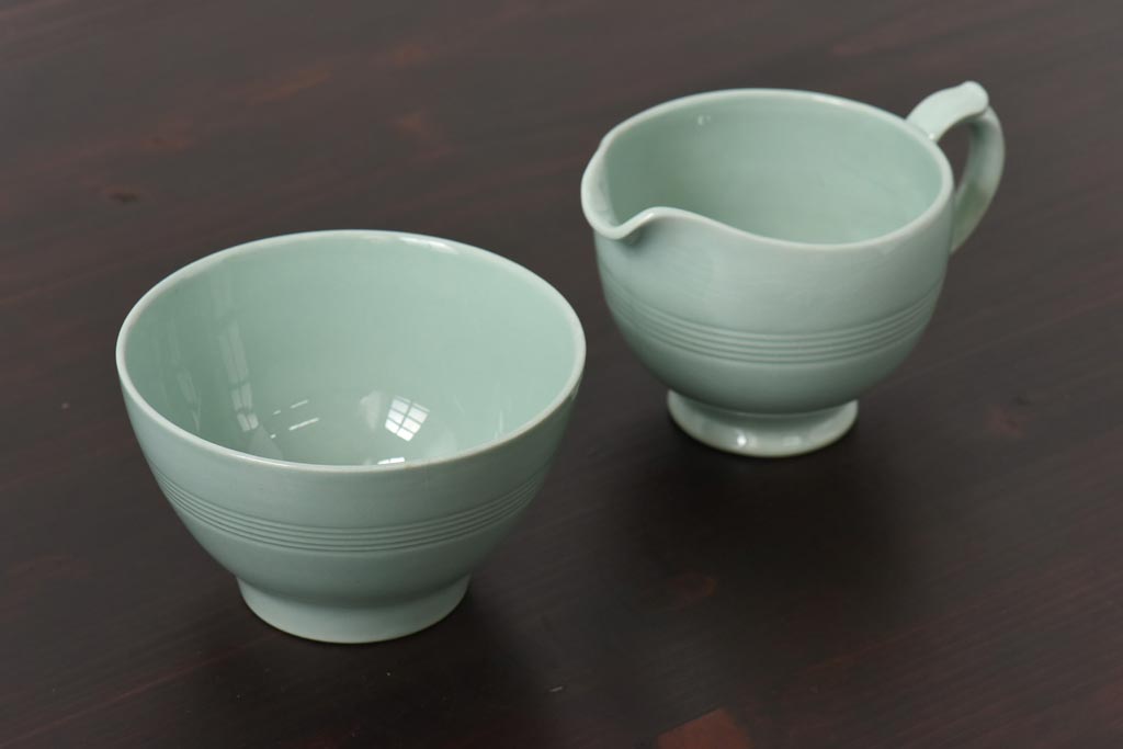 イギリスビンテージ　Woods ware(ウッズウエア)　Beryl(ベロル)　ティーセット(シュガーボウル、ミルクポット)