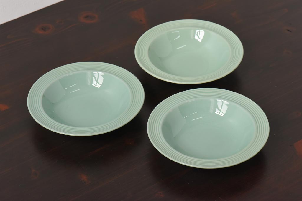 イギリスビンテージ　Woods ware(ウッズウエア)　Beryl(ベロル)　スーププレート3枚セット(シリアルボウル、深皿)(2)