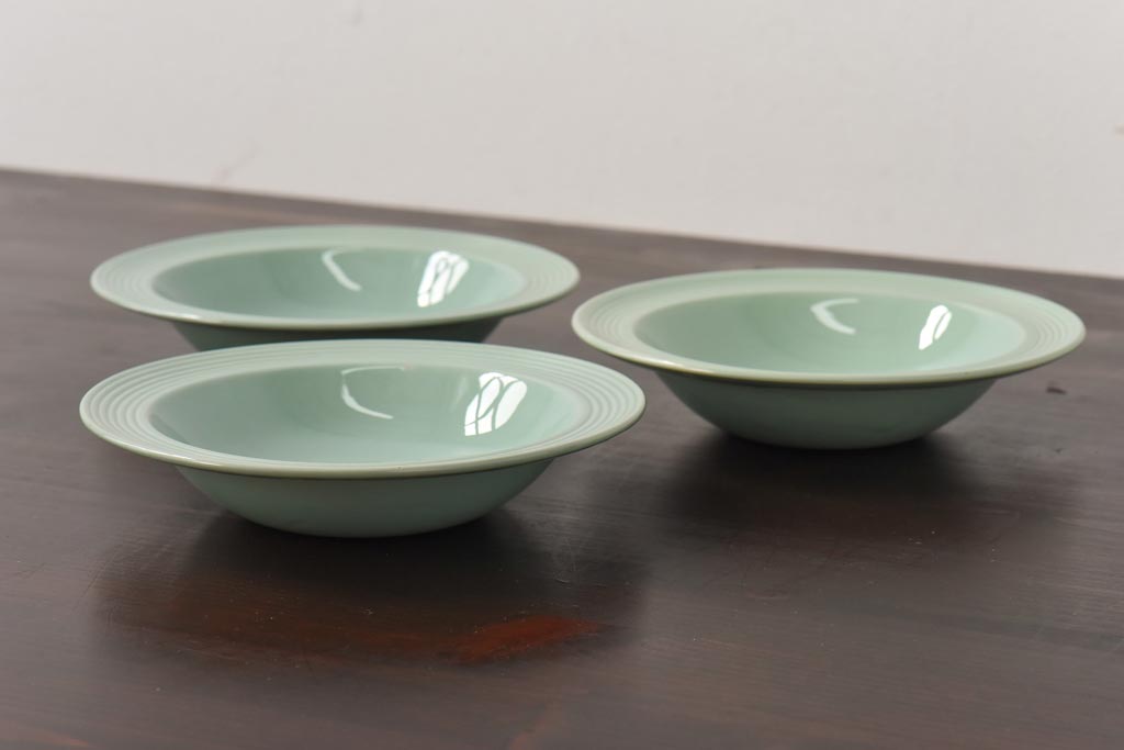イギリスビンテージ　Woods ware(ウッズウエア)　Beryl(ベロル)　スーププレート3枚セット(シリアルボウル、深皿)(2)