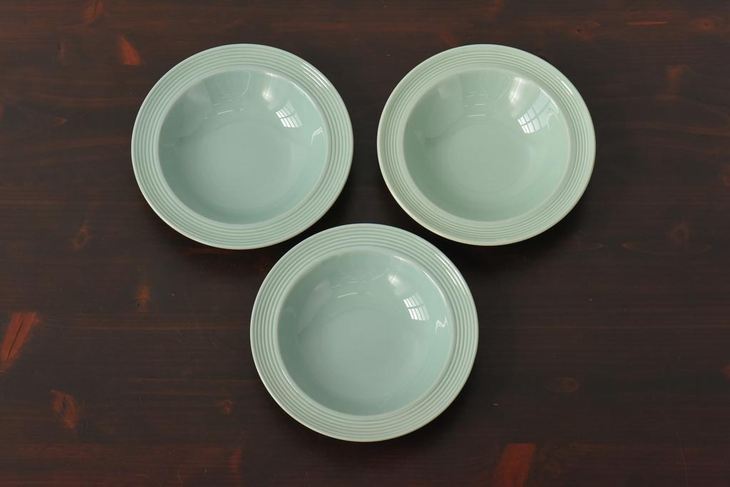 イギリスビンテージ　Woods ware(ウッズウエア)　Beryl(ベロル)　スーププレート3枚セット(シリアルボウル、深皿)(2)