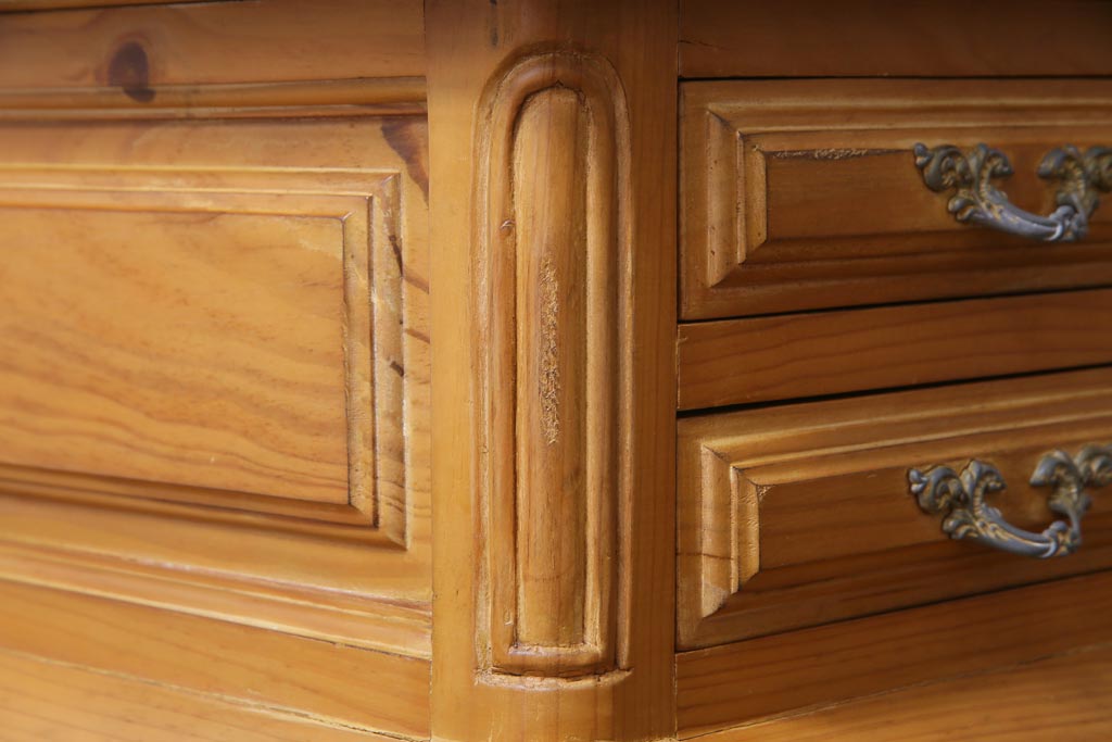 ヴィンテージ家具　イギリスビンテージ　天板オーク材　パイン材　木のぬくもり感じる上品なニーホールデスク(両袖デスク、机、在宅ワーク、在宅用ワークデスク)