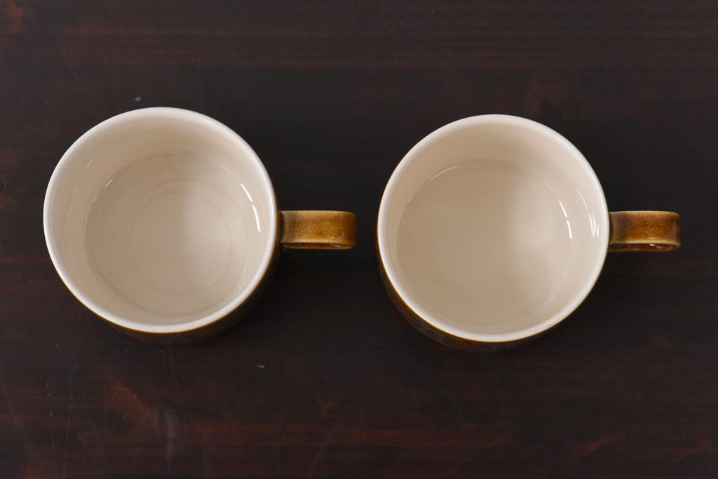 イギリスビンテージ　HORNSEA(ホーンジー)　BRONTE(ブロンテ)シリーズ　トリオ2客セット(カップ、ソーサー、プレート、洋食器)(1)