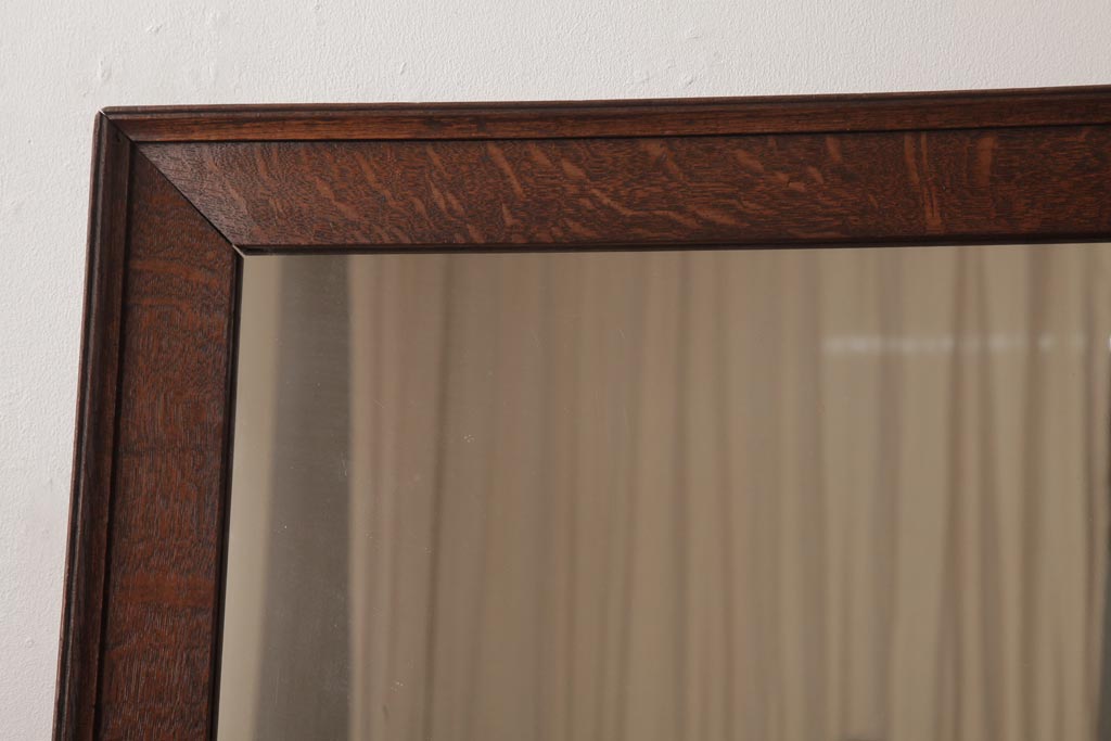 アンティーク雑貨　昭和レトロ　ナラ材　趣きのある虎斑が目を引くウォールミラー(壁掛け鏡)