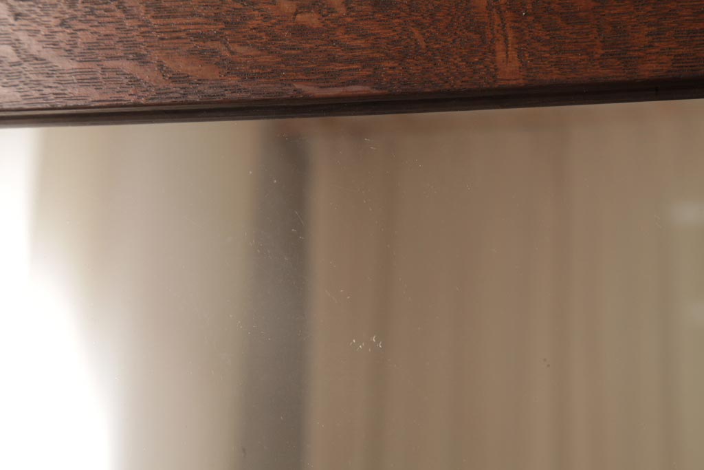アンティーク雑貨　昭和レトロ　ナラ材　趣きのある虎斑が目を引くウォールミラー(壁掛け鏡)