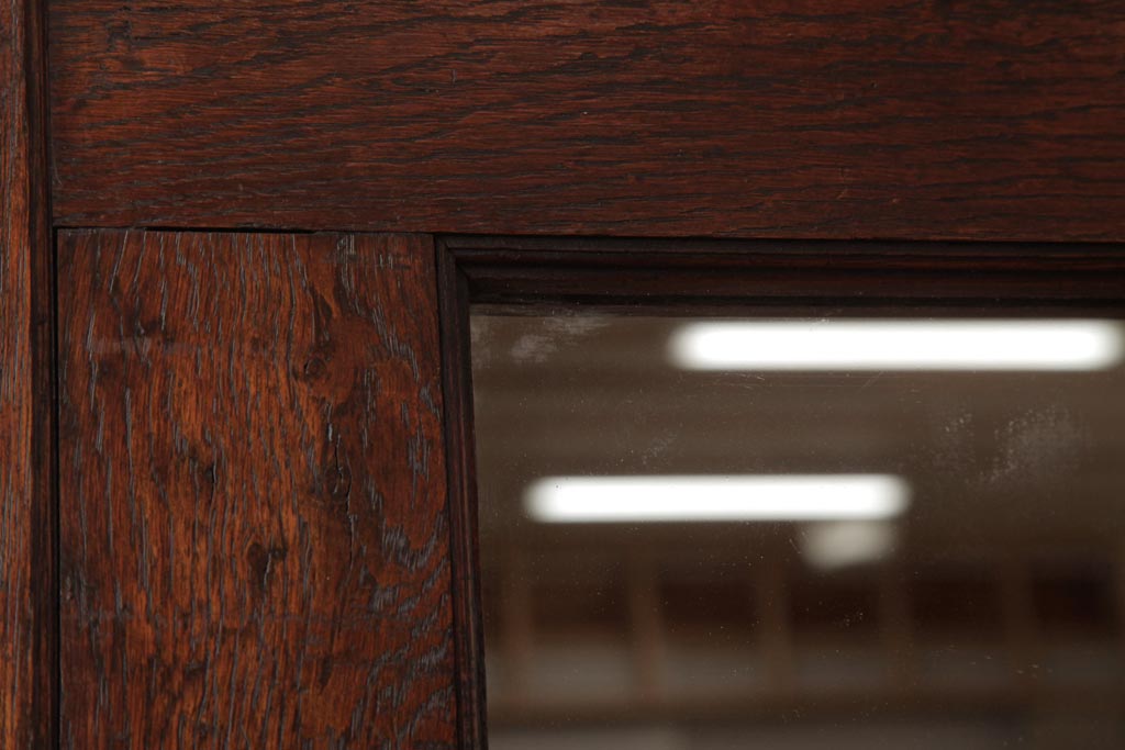 アンティーク雑貨　昭和レトロ　ナラ材　粗い木肌と木目が魅力的なウォールミラー(壁掛け鏡)