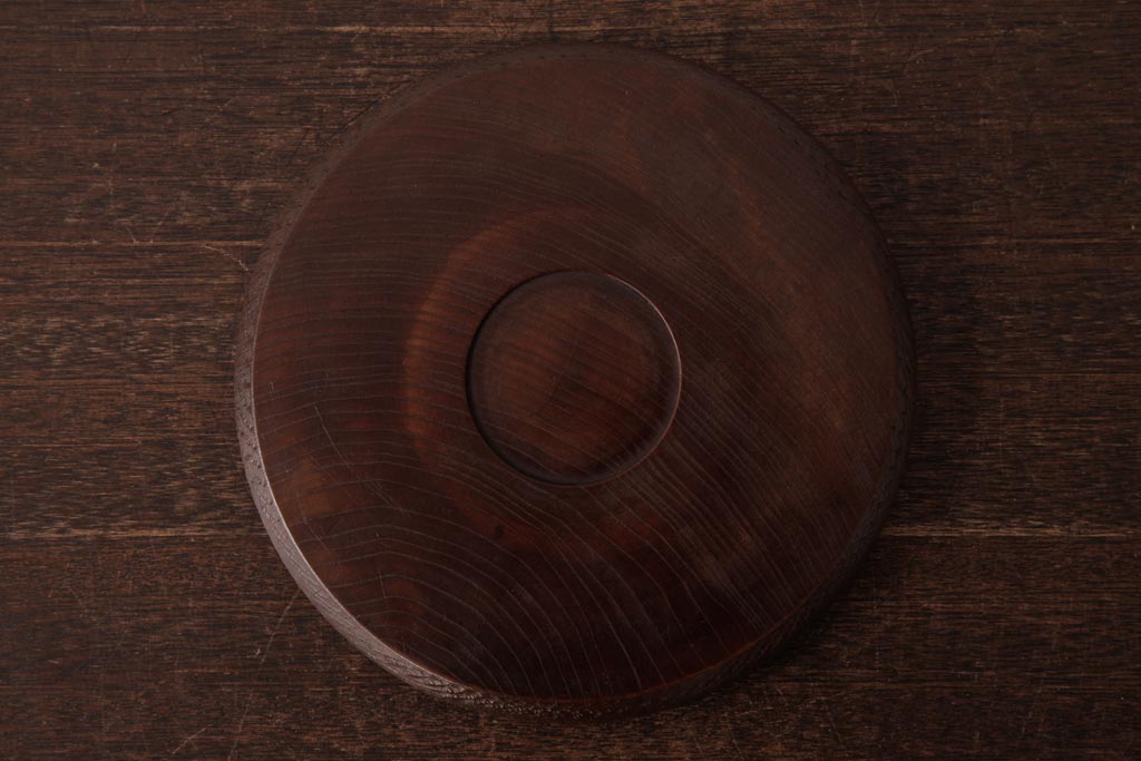 和製アンティーク　ケヤキ材　古い味わいのある刳り貫き盆・大小セット(丸盆)